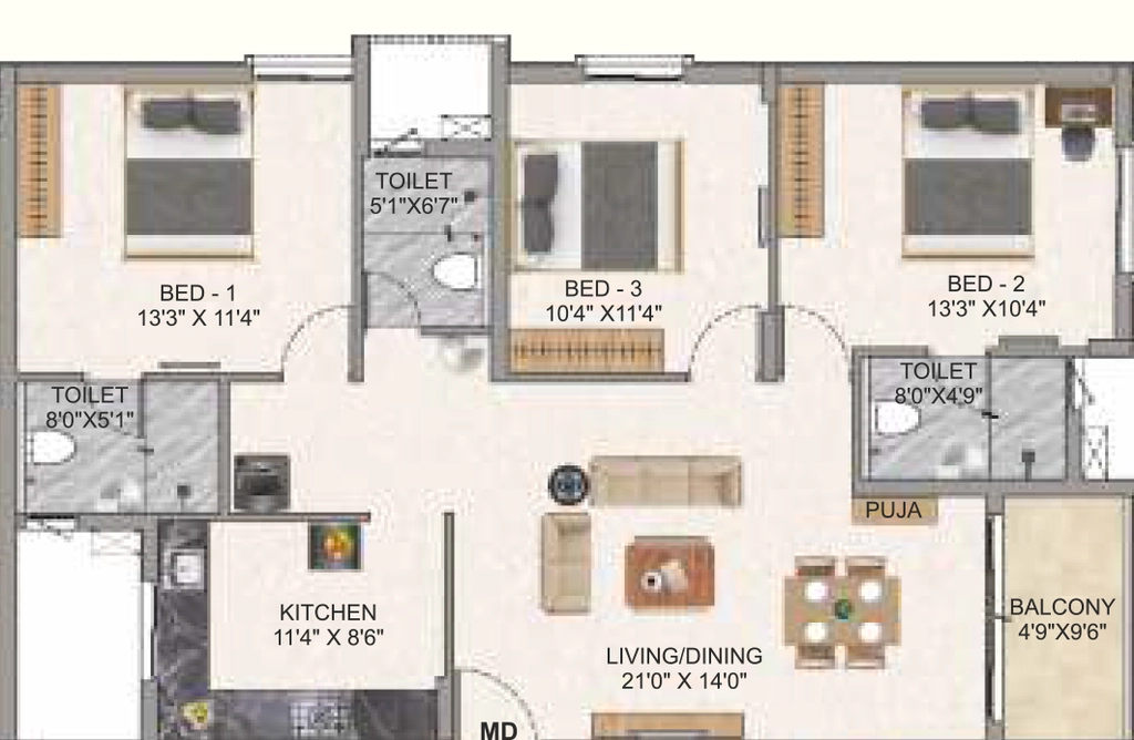 3 BHK Flat in DAC Thulir in GN Mills, Coimbatore - Image 906206