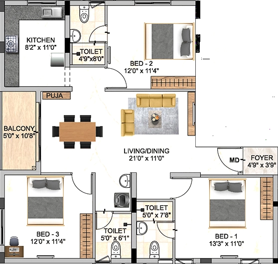 3 BHK Flat in DAC Napa Valley in Sithalapakkam, Chennai - Image 906220