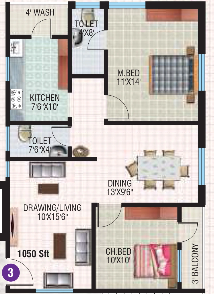 2 BHK Flat in Sri Vinayaka Ballas Splendour Park in Ameerpet, Hyderabad - Image 906224
