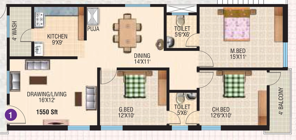 3 BHK Flat in Sri Vinayaka Ballas Splendour Park in Ameerpet, Hyderabad - Image 906225