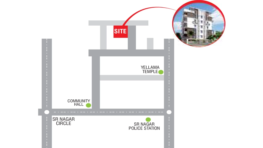 Location of Sri Vinayaka Ballas Splendour Park in Ameerpet, Hyderabad - Image 375980