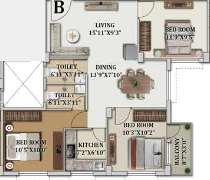 3 BHK Flat in GM Meena Prime in Birati, Kolkata - Image 906299