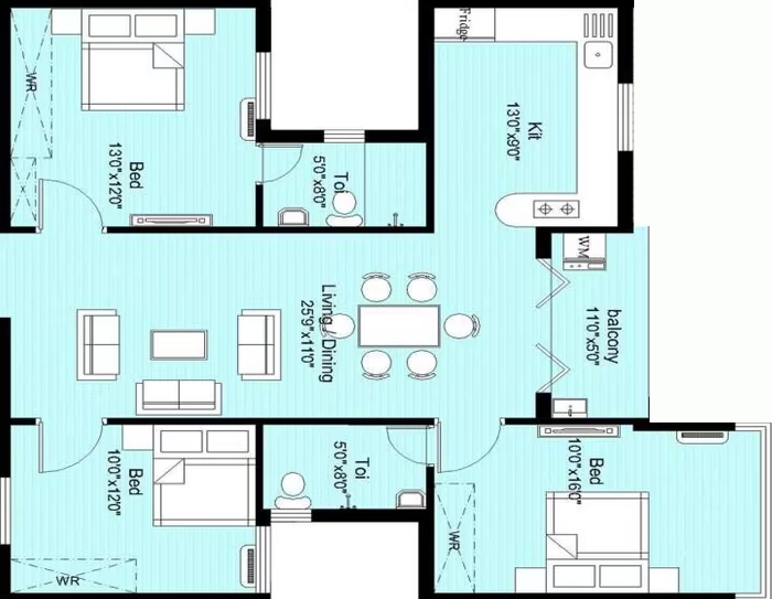 3 BHK Flat in Shirdi Whitefield Mudra Phase B in Medavakkam, Chennai - Image 906333