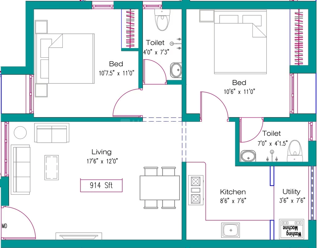 2 BHK Flat in Jeni Joel Crown in Sembakkam, Chennai - Image 906453
