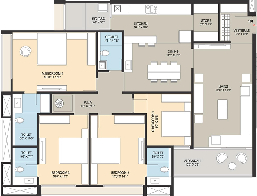 4 BHK Flat in Grand Pushkar in Nikol, Ahmedabad - Image 906527