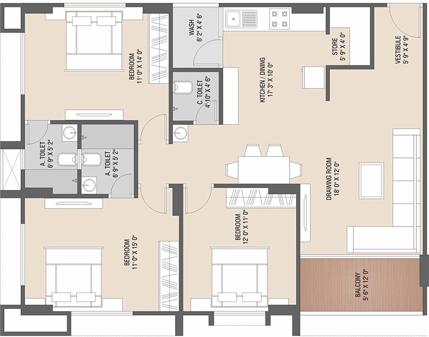 3 BHK Flat in Jinmangal Jaymangal Heights in Sabarmati, Ahmedabad - Image 906540