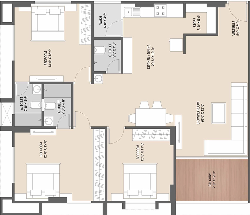3 BHK Flat in Jinmangal Jaymangal Heights in Sabarmati, Ahmedabad - Image 906541