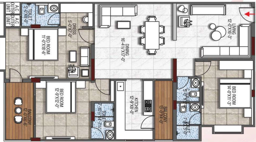 3 BHK Flat in Sun n Moon Pink Oaks in Bani Park, Jaipur - Image 906641