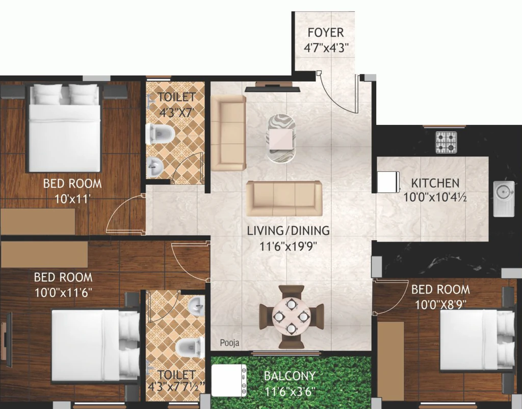 3 BHK Flat in Viceroy Trinity in Manapakkam, Chennai - Image 906727
