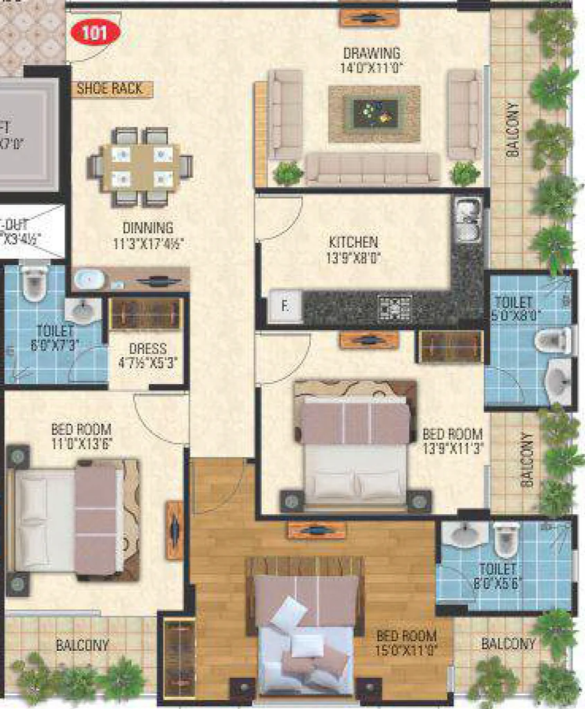 3 BHK Flat in SDC Misty Meadows in Bani Park, Jaipur - Image 906752