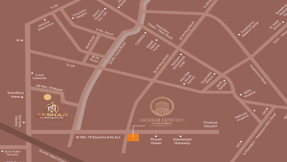 Location of Akshar Luxuria in Chapad, Vadodara - Image 377275