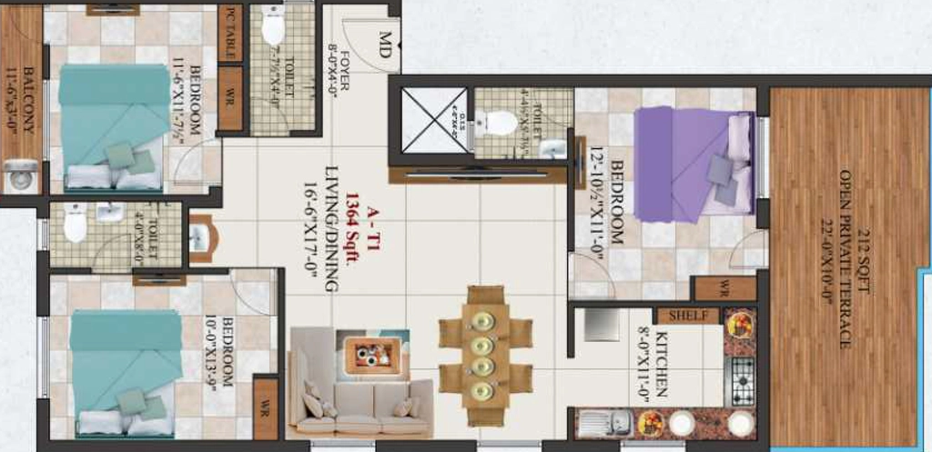 3 BHK Flat in AK Magnesite in Kundrathur, Chennai - Image 906853