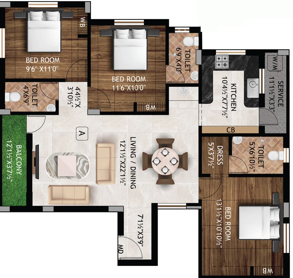 3 BHK Flat in Viceroy Vaikunth in Mugalivakkam, Chennai - Image 906918