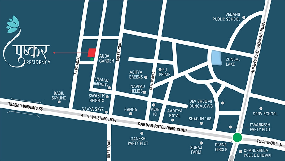 Location of Pushkar Residency in Zundal, Ahmedabad - Image 377551
