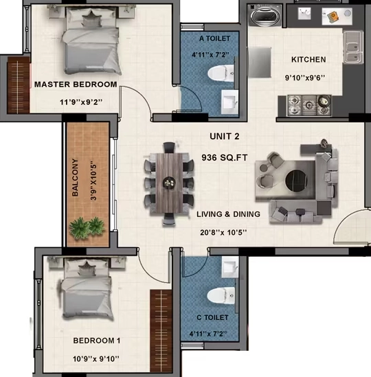 2 BHK Flat in Rajparis Lakeview in Medavakkam, Chennai - Image 907060