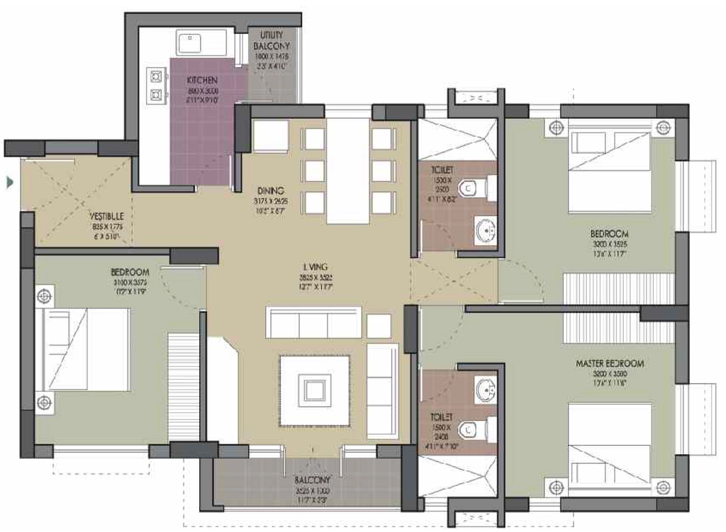 3 BHK Flat in Unitech The Gateway in Santragachi, Kolkata - Image 907065