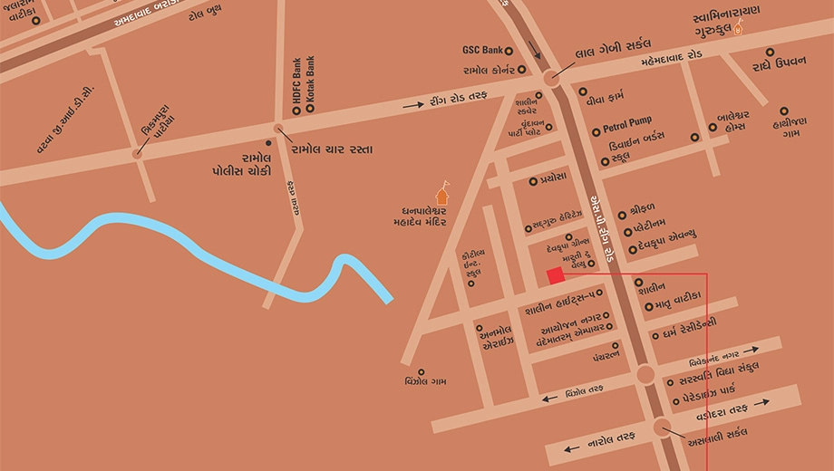 Location of Sanidhya Sky in Vinzol, Ahmedabad - Image 377849
