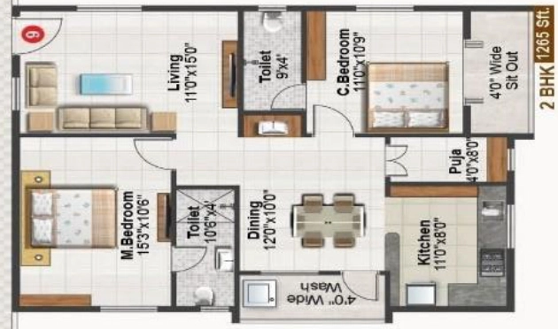 3 BHK Flat in AR Infra Green Valley in Kondapur, Hyderabad - Image 907283