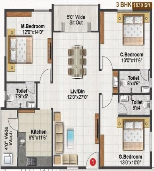 3 BHK Flat in AR Infra Green Valley in Kondapur, Hyderabad - Image 907284