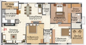 3 BHK Flat in Pranavas Lotus Park in Kondapur, Hyderabad - Image 907307