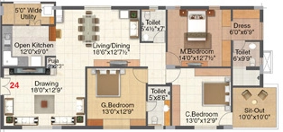 3 BHK Flat in Pranavas Lotus Park in Kondapur, Hyderabad - Image 907309