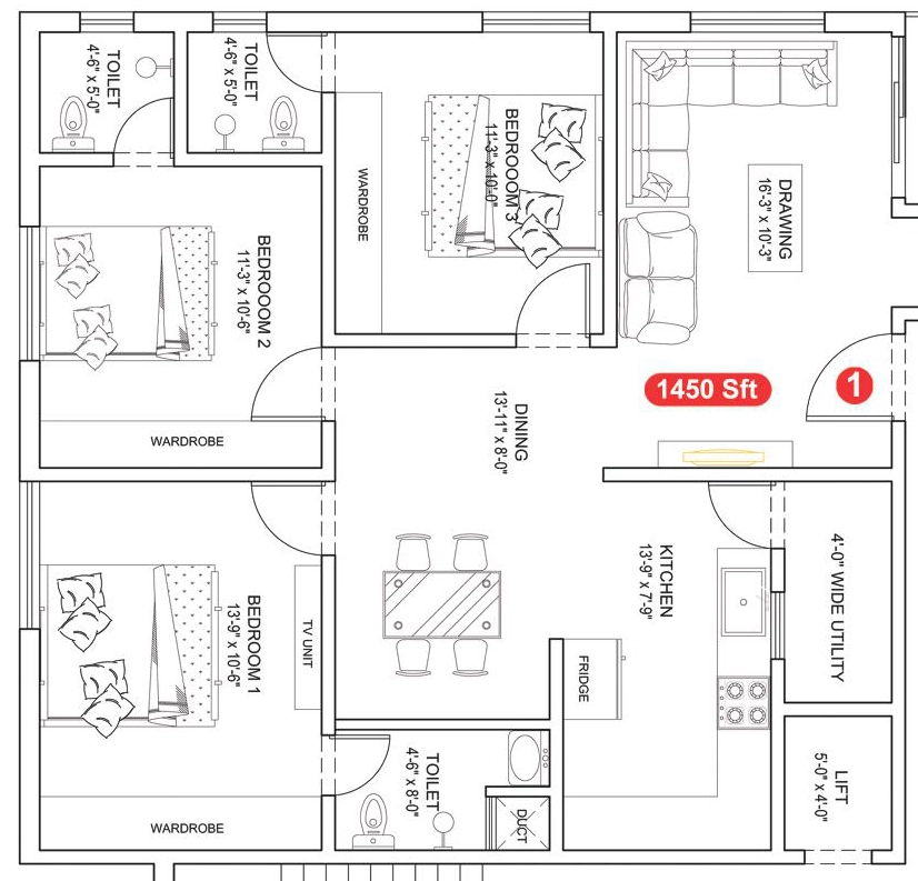 3 BHK Flat in Confident Parushurams Satya Pride in Hitech City, Hyderabad - Image 907366