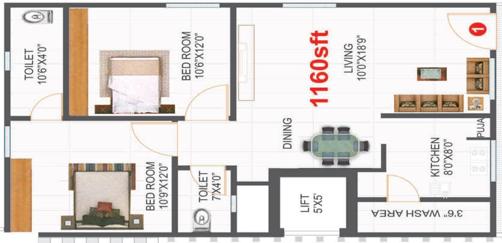 2 BHK Flat in Confident Vinayakas Harivillu in Hitech City, Hyderabad - Image 907368