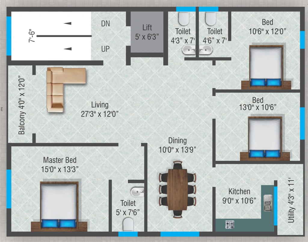 3 BHK Flat in GEM Scope Residency in Hafeezpet, Hyderabad - Image 907374