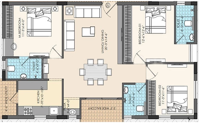 3 BHK Flat in S Square Urvi Residency in Kondapur, Hyderabad - Image 907389