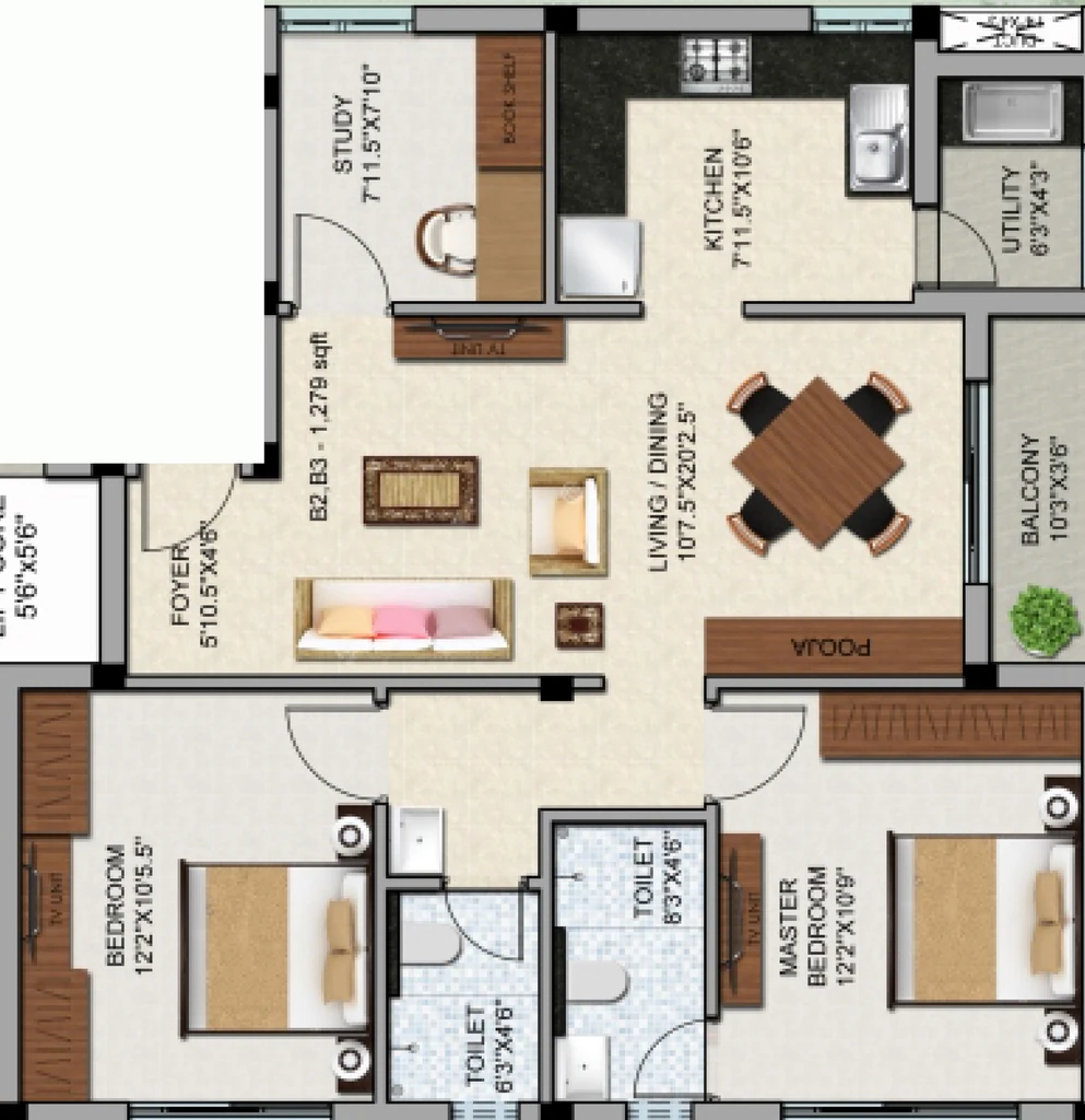 2.5 BHK Flat in Dharshini LTS Enclave in Thiruvanmiyur, Chennai - Image 907291