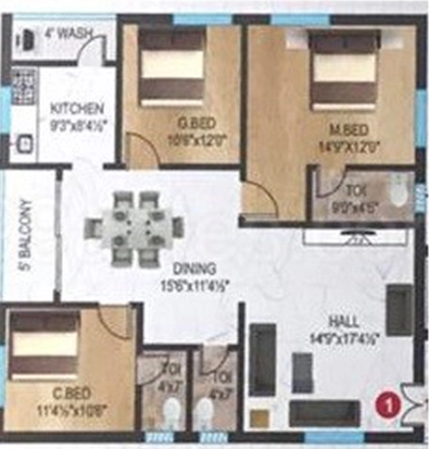 3 BHK Flat in Teja Homes in Kondapur, Hyderabad - Image 907455
