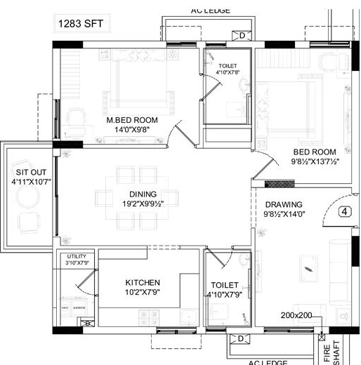2 BHK Flat in MPM SS Pinnacle in Ameerpet, Hyderabad - Image 907410