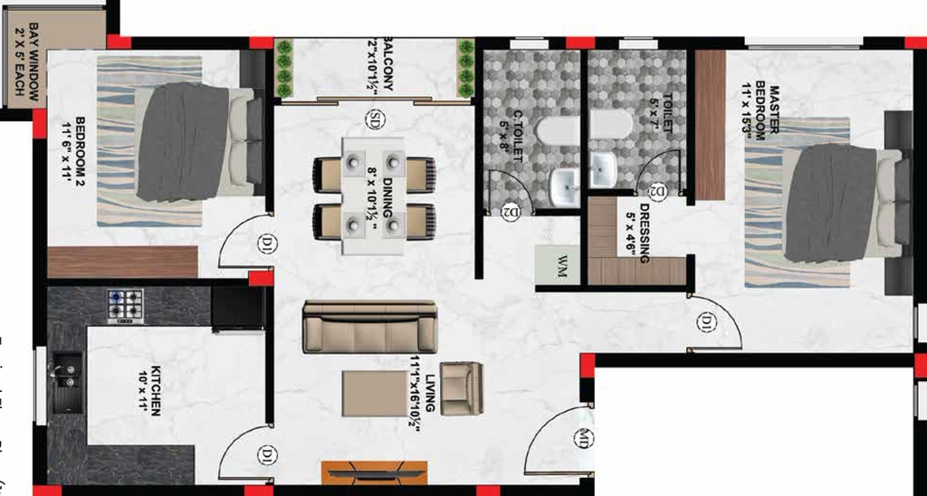2 BHK Flat in Galada Sristhi in Semmancheri, Chennai - Image 907346