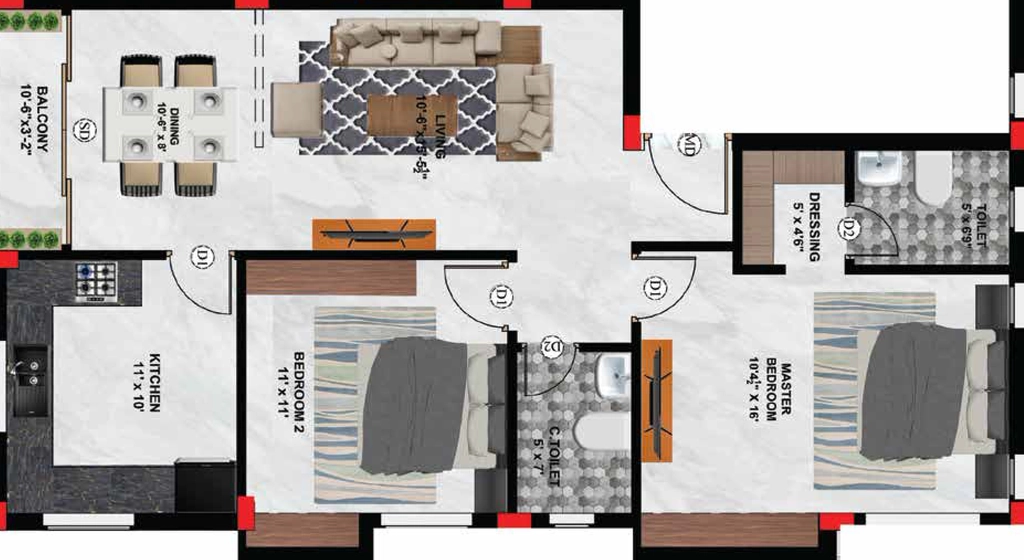 2 BHK Flat in Galada Sristhi in Semmancheri, Chennai - Image 907347