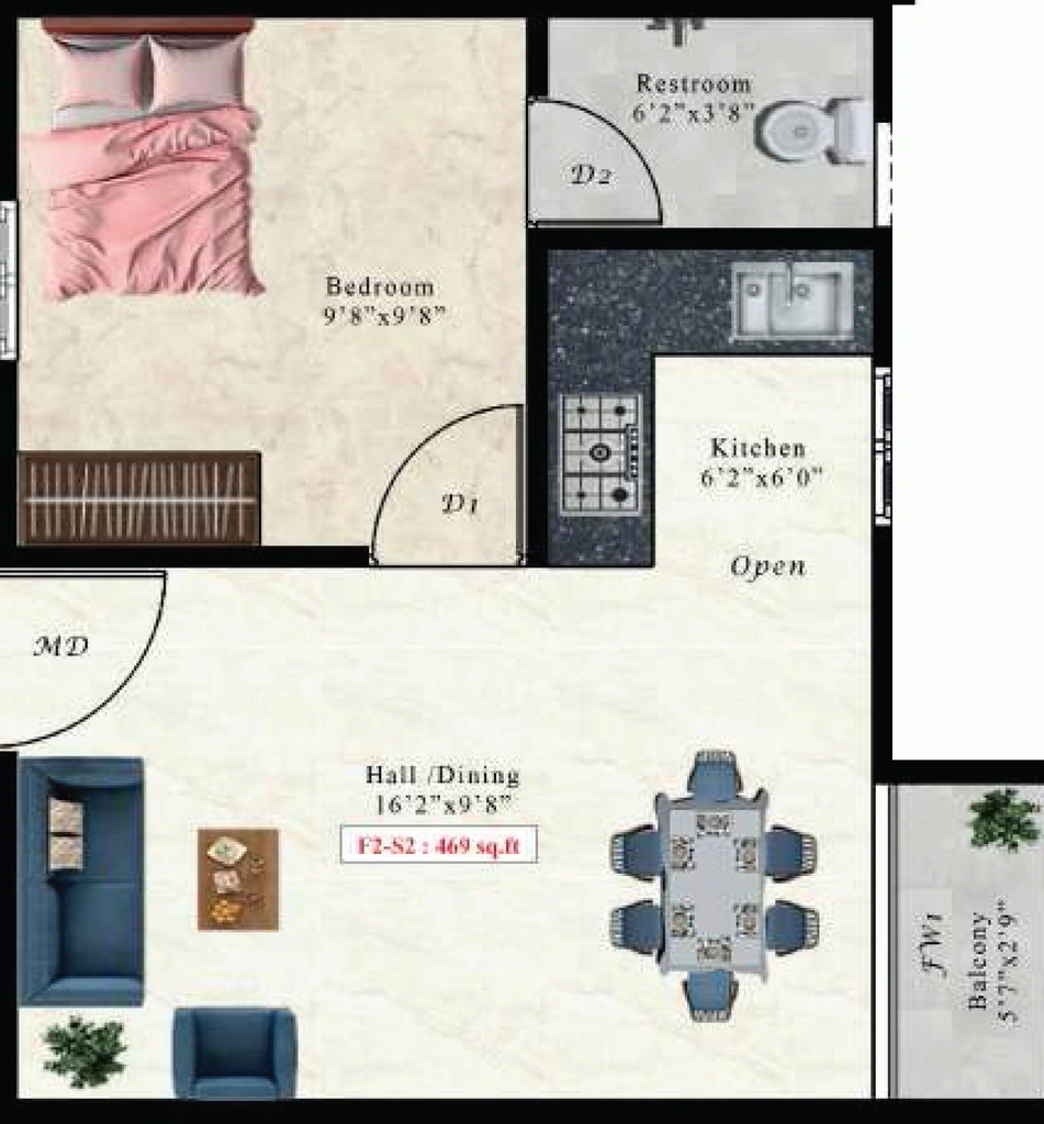 1 BHK Flat in AK Pink Calcite in Sembakkam, Chennai - Image 907375