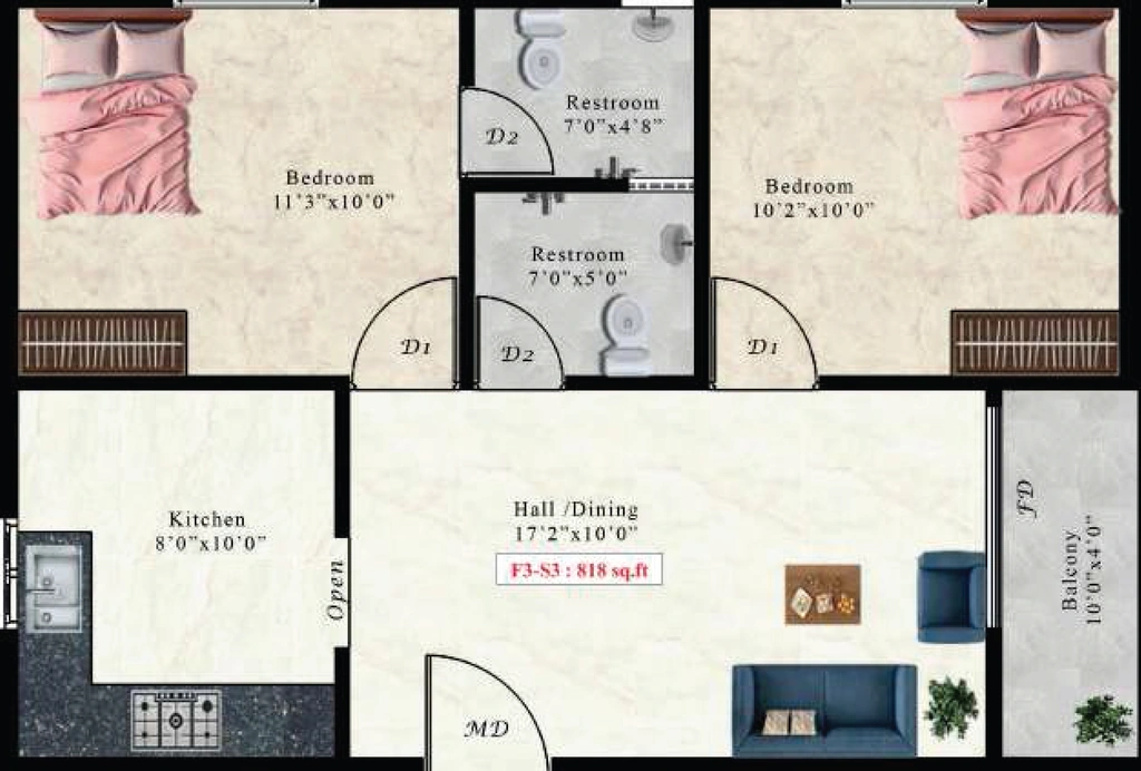 2 BHK Flat in AK Pink Calcite in Sembakkam, Chennai - Image 907376
