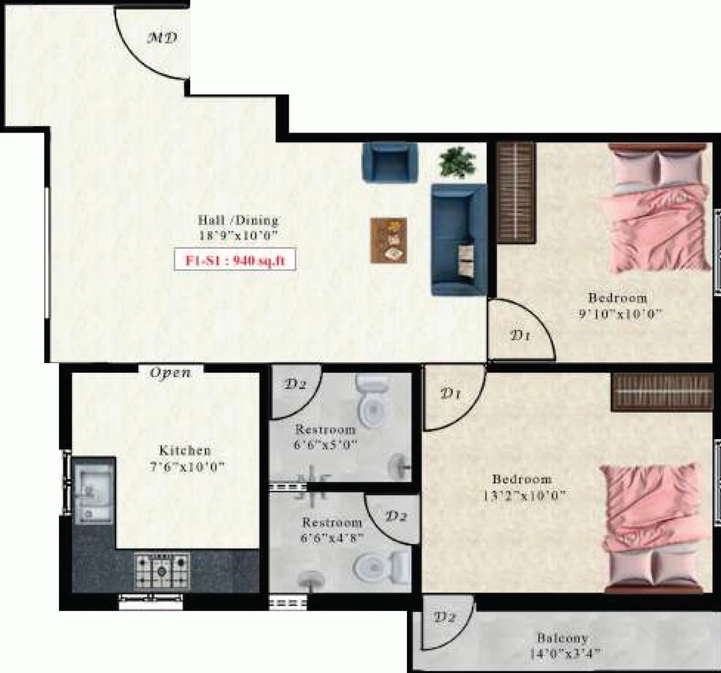 2 BHK Flat in AK Pink Calcite in Sembakkam, Chennai - Image 907377