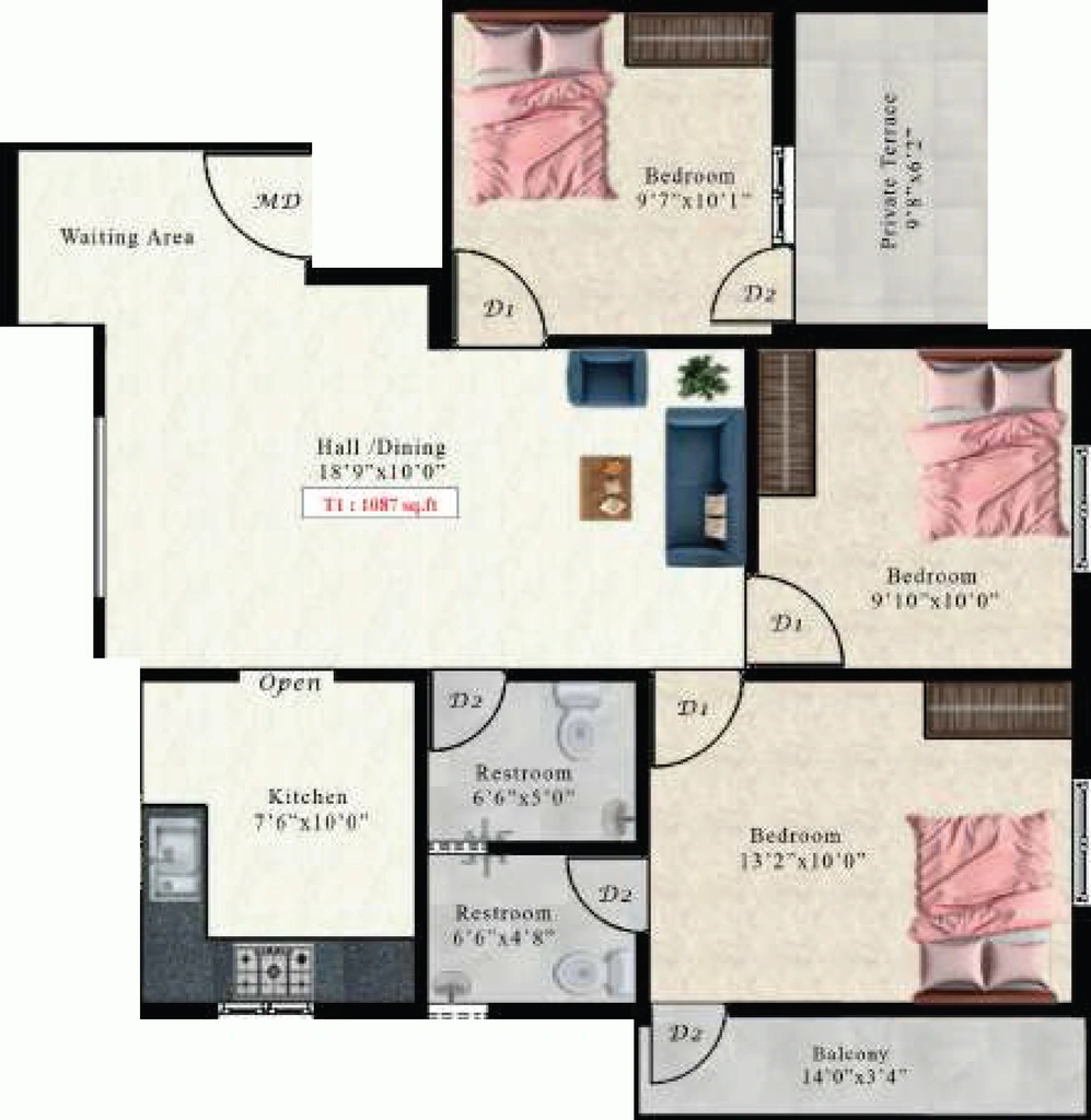 3 BHK Flat in AK Pink Calcite in Sembakkam, Chennai - Image 907379