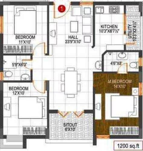 3 BHK Flat in Gowra Tulips in Madhapur, Hyderabad - Image 907478