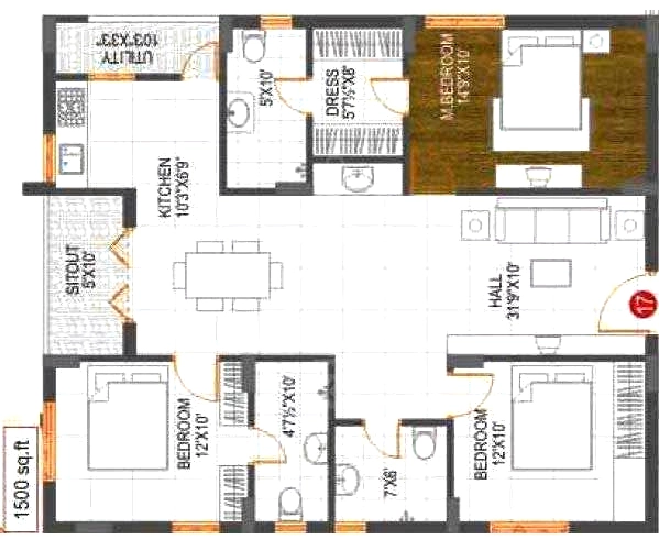 3 BHK Flat in Gowra Tulips in Madhapur, Hyderabad - Image 907479