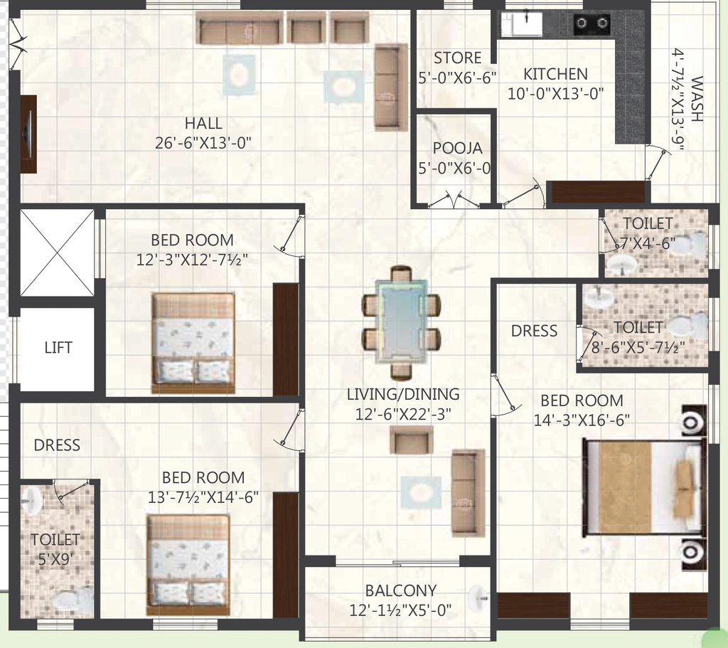 3 BHK Flat in JRTS Dream Homes in Madhapur, Hyderabad - Image 907482
