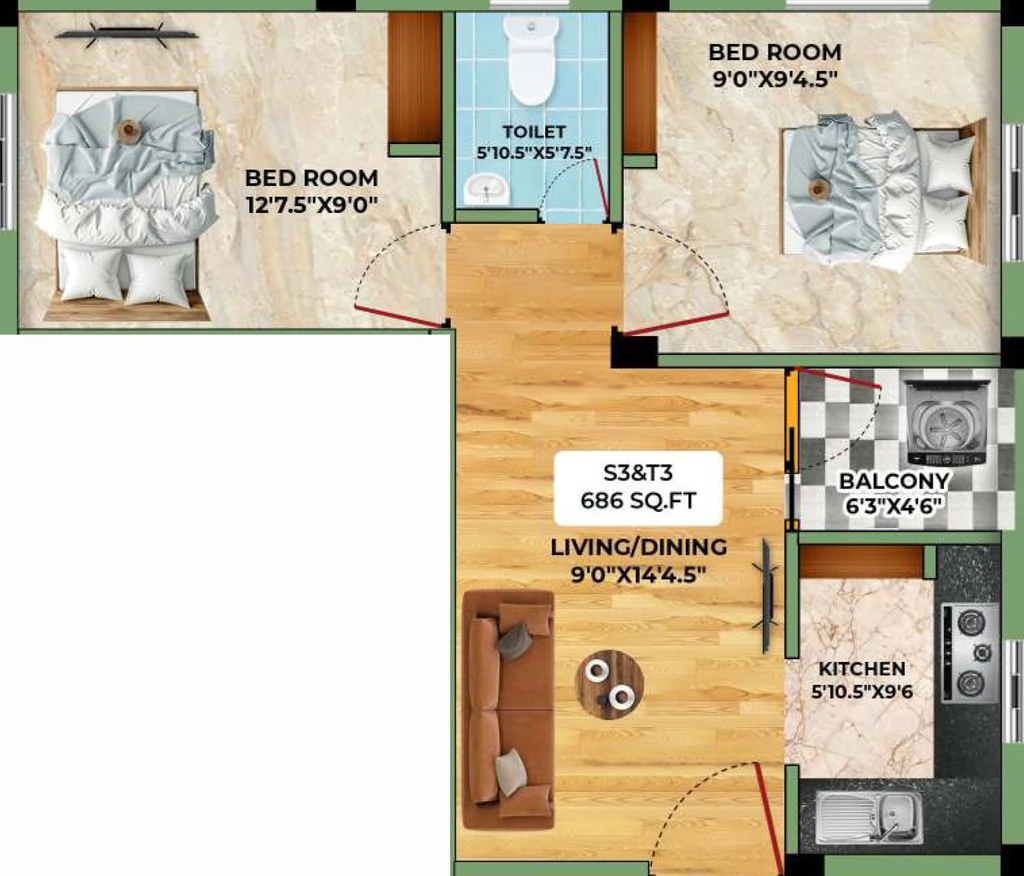 1.5 BHK Flat in Bharathi BC Bluebell in Anakaputhur, Chennai - Image 907421