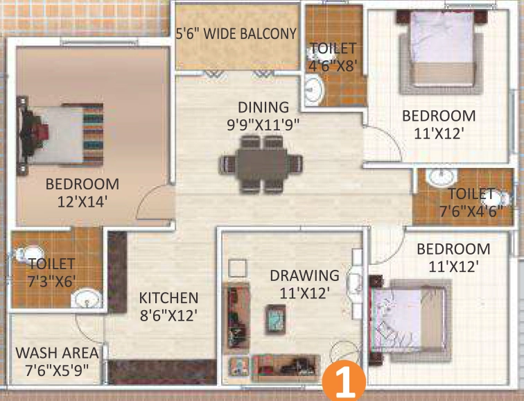 3 BHK Flat in Pooja Forest Light in Madhapur, Hyderabad - Image 907493