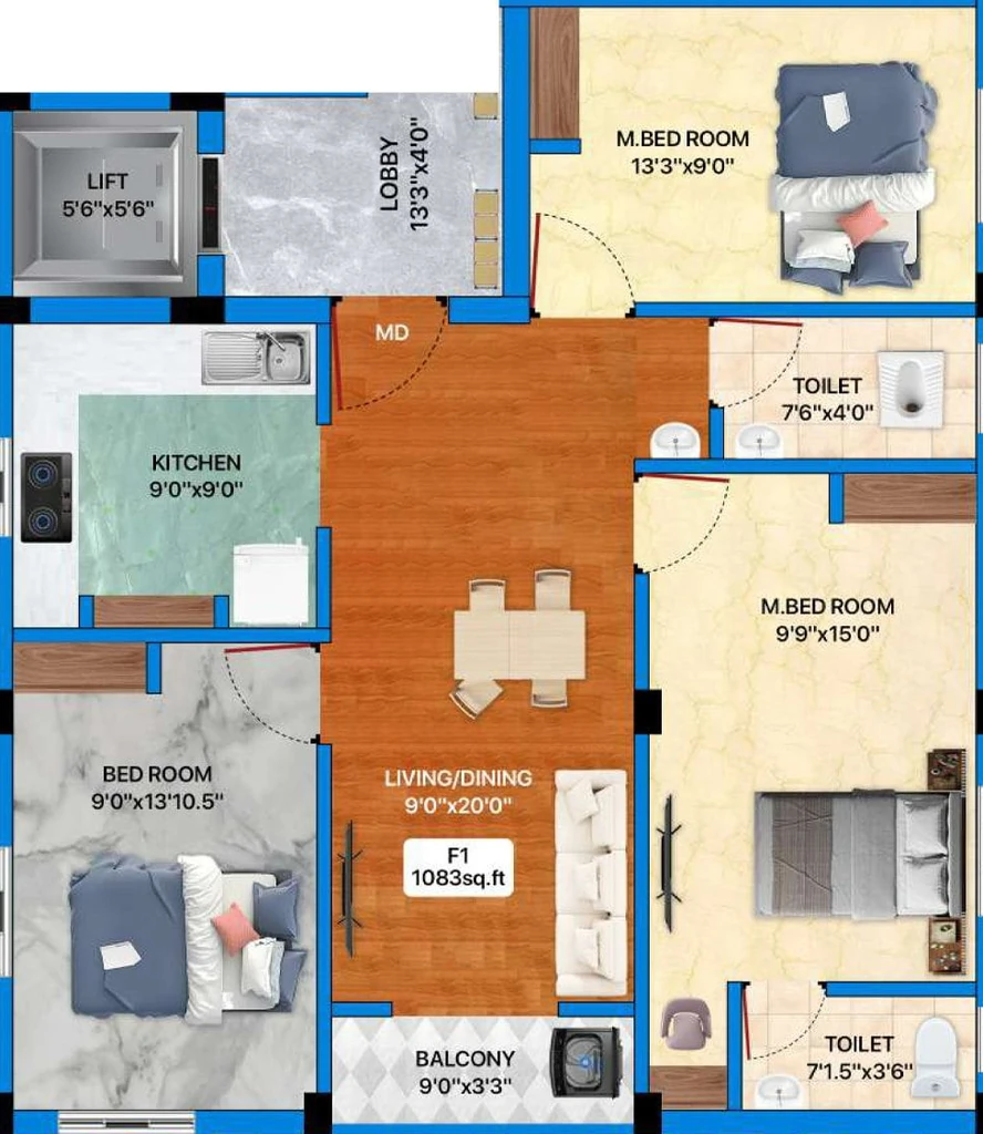 3 BHK Flat in Bharathi BC Shrika in Kundrathur, Chennai - Image 907441