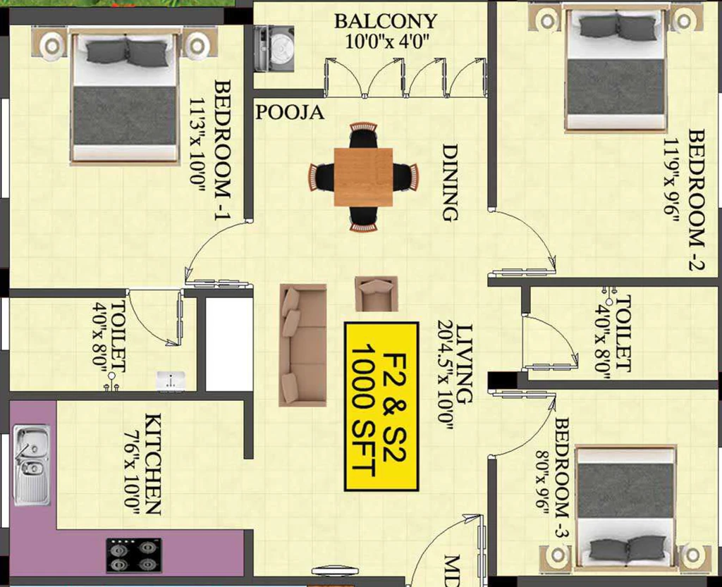 3 BHK Flat in Eeshani Meena Vilasam in Adambakkam, Chennai - Image 907490