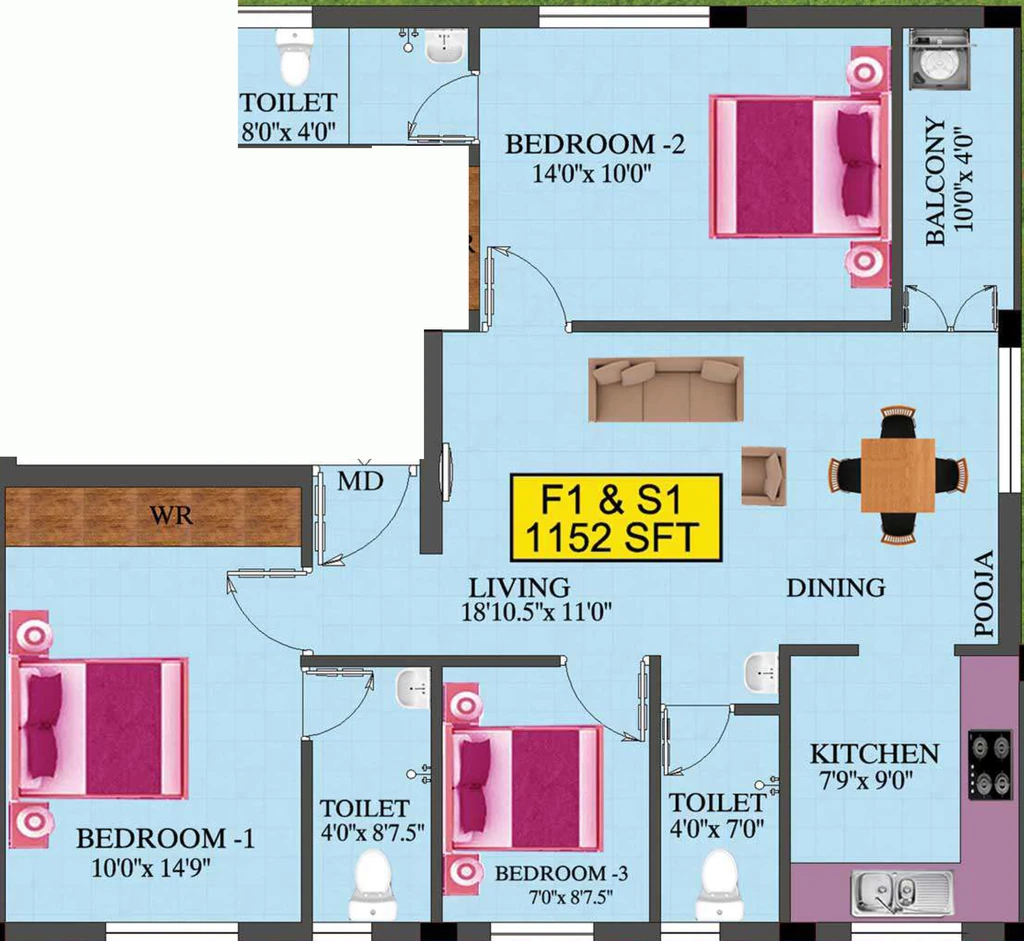 3 BHK Flat in Eeshani Meena Vilasam in Adambakkam, Chennai - Image 907491