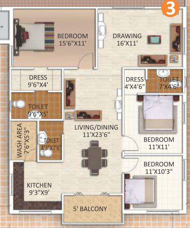3 BHK Flat in Reliance Avans Exotica in Kondapur, Hyderabad - Image 907497