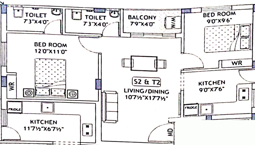 2 BHK Flat in Elite Jeeva Apartments in Kattupakkam, Chennai - Image 907499