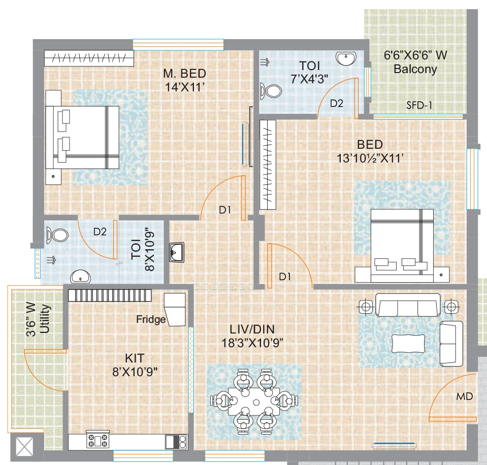 2 BHK Flat in Riddhis Pebble in Madhapur, Hyderabad - Image 907506
