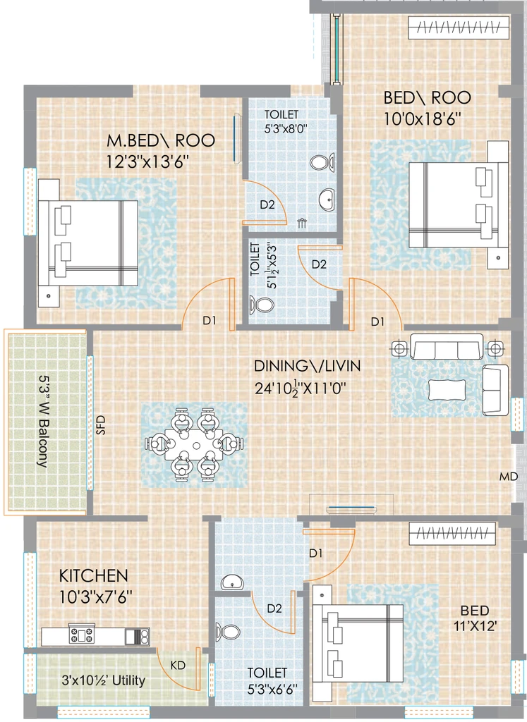 3 BHK Flat in Riddhis Pebble in Madhapur, Hyderabad - Image 907507
